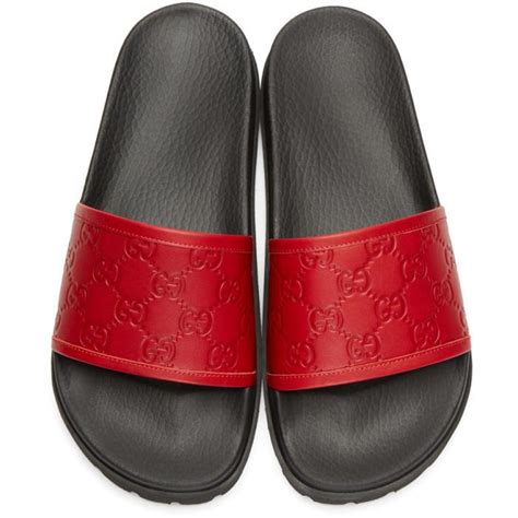 gucci red gg supreme pool slides|Gucci ladies slides.